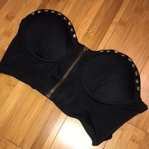 LA Hearts Swim Suit Top with Gold Stud Details